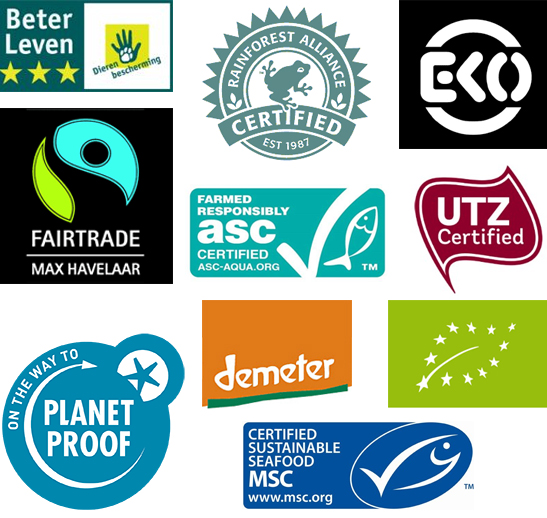De 10 topkeurmerken zijn:  ASC, Beter Leven keurmerk (2 en 3 sterren), Demeter, EKO, Europees biologisch keurmerk, Fairtrade/Max Havelaar, On the way to PlanetProof, MSC, Rainforest Alliance, UTZ