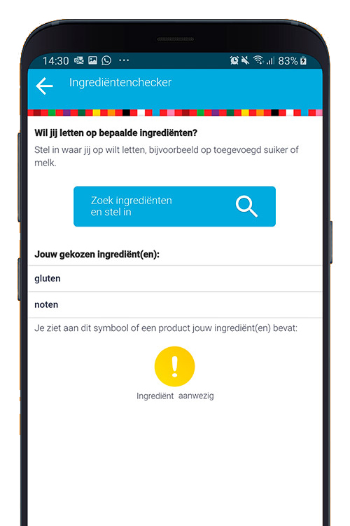 De ingrediëntenchecker in de 'Kies Ik Gezond?'-app helpt om producten zonder gluten te herkennen.