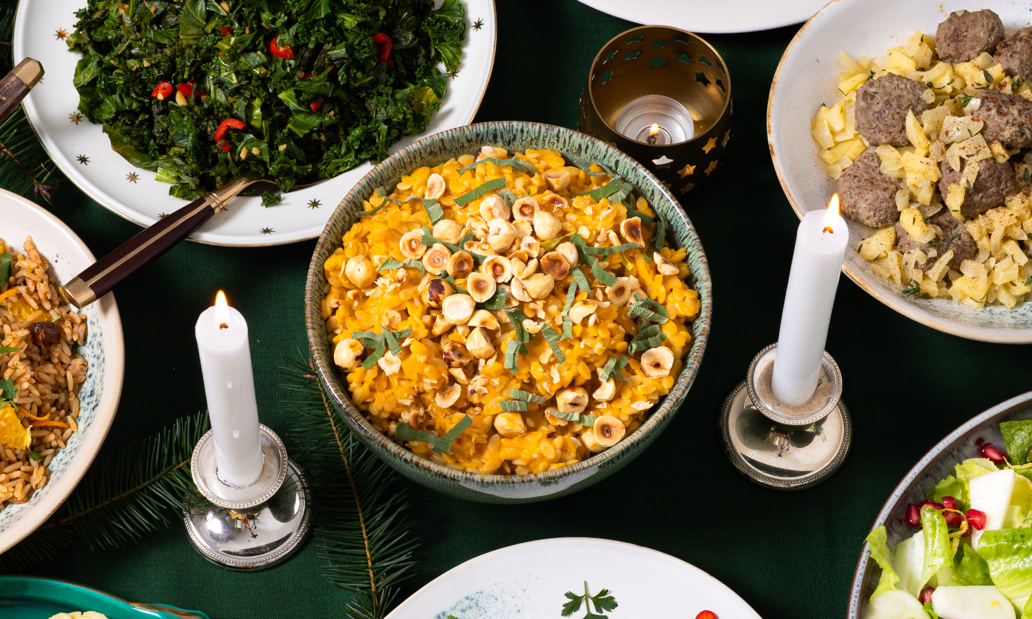 Orzo-pompoenrisotto met geroosterde hazelnoten