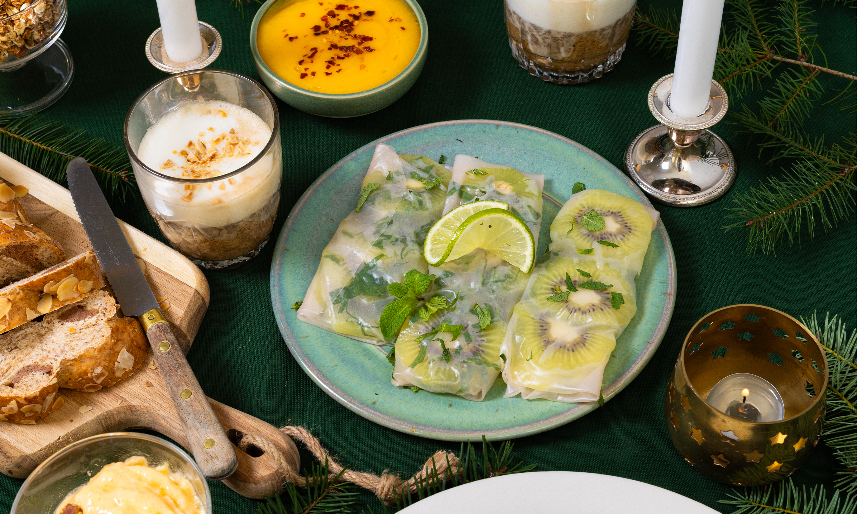 Zoete loempia’s met kiwi en mangodip